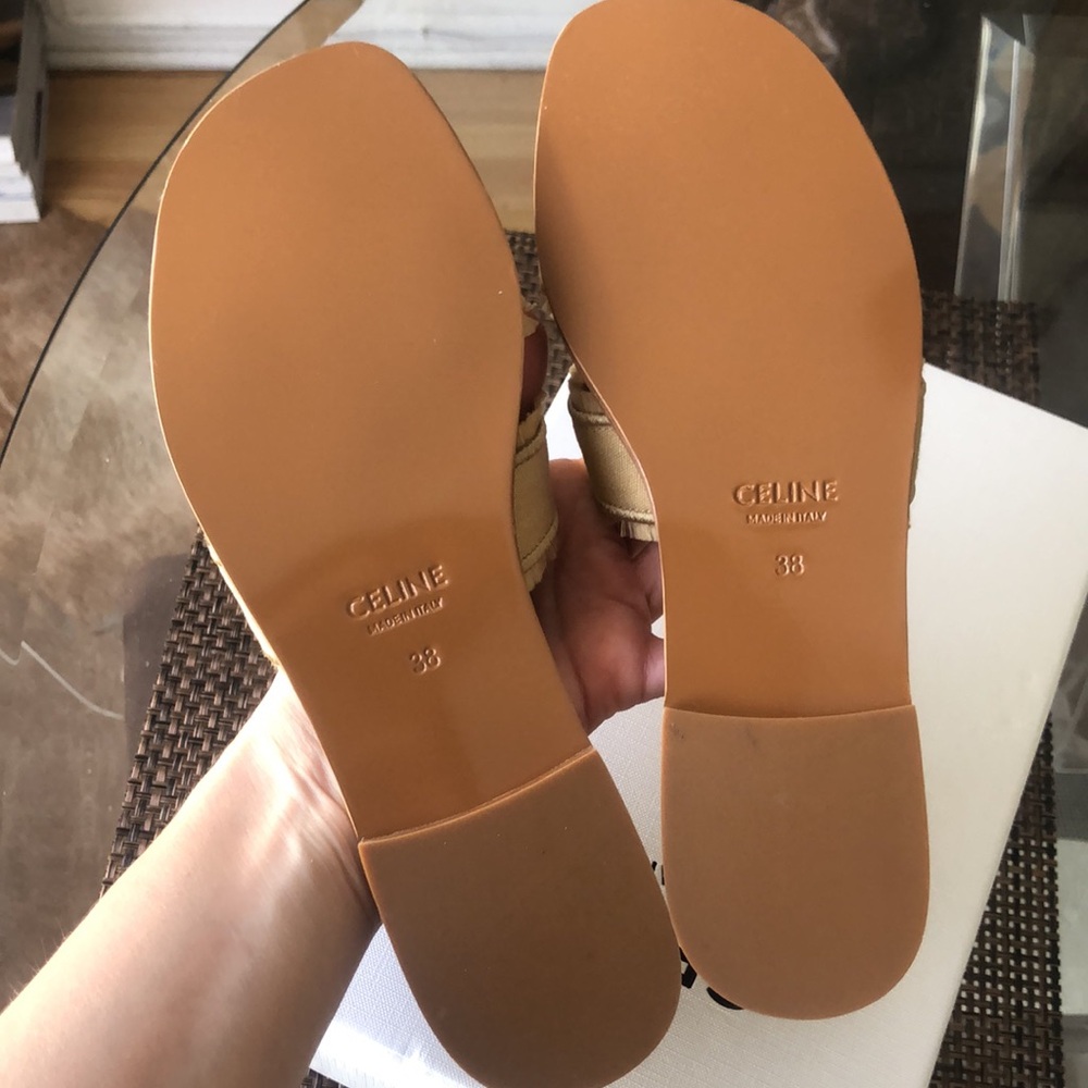 Celine Beige Raffia Slide Sandals size 38 - Picture 6 of 9